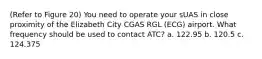 (Refer to Figure 20) You need to operate your sUAS in close proximity of the Elizabeth City CGAS RGL (ECG) airport. What frequency should be used to contact ATC? a. 122.95 b. 120.5 c. 124.375