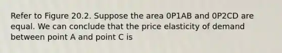 Refer to Figure 20.2. Suppose the area 0P1AB and 0P2CD are equal. We can conclude that the price elasticity of demand between point A and point C is