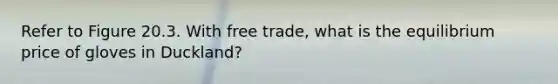 Refer to Figure 20.3. With free trade, what is the equilibrium price of gloves in Duckland?