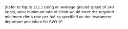 (Refer to figure 211.) Using an Average ground speed of 140 Knots, what minimum rate of climb would meet the required minimum climb rate per NM as specified on the instrument departure procedure for RWY 9?