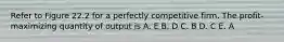 Refer to Figure 22.2 for a perfectly competitive firm. The profit-maximizing quantity of output is A. E B. D C. B D. C E. A