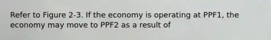 Refer to Figure 2-3. If the economy is operating at PPF1, the economy may move to PPF2 as a result of