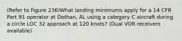 (Refer to Figure 236)What landing minimums apply for a 14 CFR Part 91 operator at Dothan, AL using a category C aircraft during a circle LOC 32 approach at 120 knots? (Dual VOR receivers available)