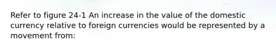 Refer to figure 24-1 An increase in the value of the domestic currency relative to foreign currencies would be represented by a movement from: