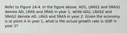 Refer to Figure 24-4. In the figure above, AD1, LRAS1 and SRAS1 denote AD, LRAS and SRAS in year 1, while AD2, LRAS2 and SRAS2 denote AD, LRAS and SRAS in year 2. Given the economy is at point A in year 1, what is the actual growth rate in GDP in year 2?