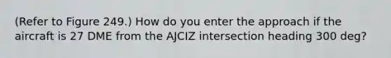 (Refer to Figure 249.) How do you enter the approach if the aircraft is 27 DME from the AJCIZ intersection heading 300 deg?