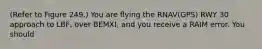 (Refer to Figure 249.) You are flying the RNAV(GPS) RWY 30 approach to LBF, over BEMXI, and you receive a RAIM error. You should