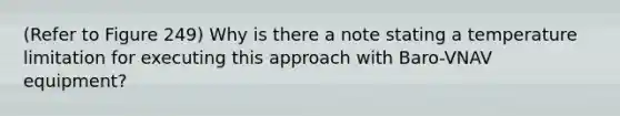 (Refer to Figure 249) Why is there a note stating a temperature limitation for executing this approach with Baro-VNAV equipment?