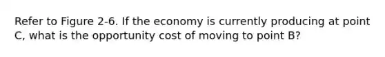 Refer to Figure 2-6. If the economy is currently producing at point C, what is the opportunity cost of moving to point B?