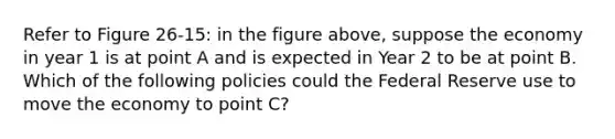 Refer to Figure 26-15: in the figure above, suppose the economy in year 1 is at point A and is expected in Year 2 to be at point B. Which of the following policies could the Federal Reserve use to move the economy to point C?