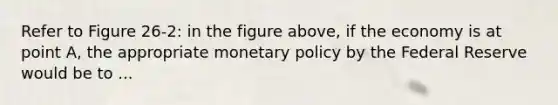 Refer to Figure 26-2: in the figure above, if the economy is at point A, the appropriate monetary policy by the Federal Reserve would be to ...