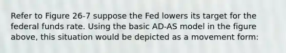 Refer to Figure 26-7 suppose the Fed lowers its target for the federal funds rate. Using the basic AD-AS model in the figure above, this situation would be depicted as a movement form: