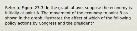 Refer to Figure 27-3: In the graph above, suppose the economy is initially at point A. The movement of the economy to point B as shown in the graph illustrates the effect of which of the following policy actions by Congress and the president?