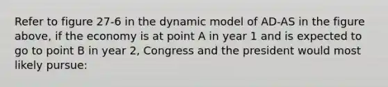 Refer to figure 27-6 in the dynamic model of AD-AS in the figure above, if the economy is at point A in year 1 and is expected to go to point B in year 2, Congress and the president would most likely pursue: