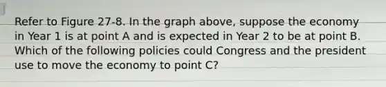 Refer to Figure 27-8. In the graph above, suppose the economy in Year 1 is at point A and is expected in Year 2 to be at point B. Which of the following policies could Congress and the president use to move the economy to point C?