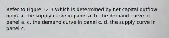 Refer to Figure 32-3 Which is determined by net capital outflow only? a. the supply curve in panel a. b. the demand curve in panel a. c. the demand curve in panel c. d. the supply curve in panel c.