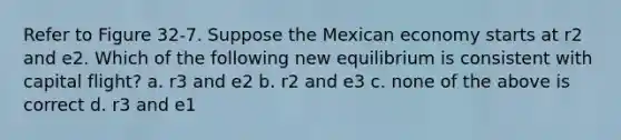 Refer to Figure 32-7. Suppose the Mexican economy starts at r2 and e2. Which of the following new equilibrium is consistent with capital flight? a. r3 and e2 b. r2 and e3 c. none of the above is correct d. r3 and e1