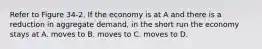 Refer to Figure 34-2. If the economy is at A and there is a reduction in aggregate demand, in the short run the economy stays at A. moves to B. moves to C. moves to D.