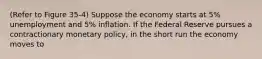 (Refer to Figure 35-4) Suppose the economy starts at 5% unemployment and 5% inflation. If the Federal Reserve pursues a contractionary monetary policy, in the short run the economy moves to