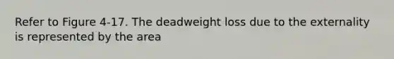 Refer to Figure 4-17. The deadweight loss due to the externality is represented by the area