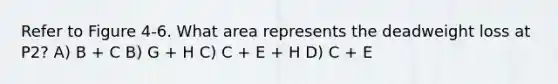 Refer to Figure 4-6. What area represents the deadweight loss at P2? A) B + C B) G + H C) C + E + H D) C + E