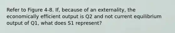 Refer to Figure 4-8. If, because of an externality, the economically efficient output is Q2 and not current equilibrium output of Q1, what does S1 represent?