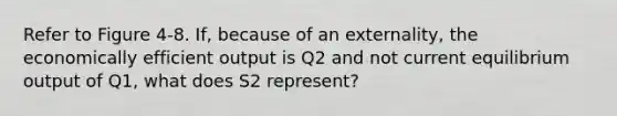 Refer to Figure 4-8. If, because of an externality, the economically efficient output is Q2 and not current equilibrium output of Q1, what does S2 represent?