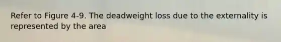 Refer to Figure 4-9. The deadweight loss due to the externality is represented by the area