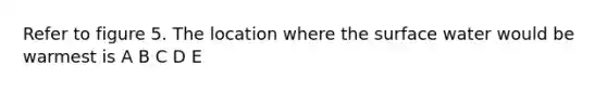 Refer to figure 5. The location where the surface water would be warmest is A B C D E