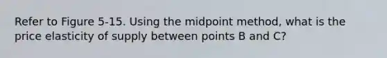 Refer to Figure 5-15. Using the midpoint method, what is the price elasticity of supply between points B and C?