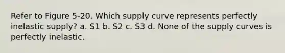 Refer to Figure 5-20. Which supply curve represents perfectly inelastic supply? a. S1 b. S2 c. S3 d. None of the supply curves is perfectly inelastic.