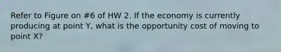 Refer to Figure on #6 of HW 2. If the economy is currently producing at point Y, what is the opportunity cost of moving to point X?