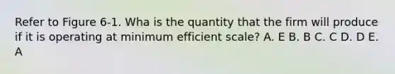 Refer to Figure 6-1. Wha is the quantity that the firm will produce if it is operating at minimum efficient scale? A. E B. B C. C D. D E. A