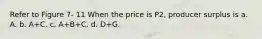 Refer to Figure 7- 11 When the price is P2, producer surplus is a. A. b. A+C. c. A+B+C. d. D+G.