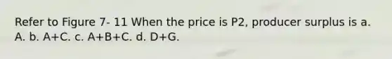 Refer to Figure 7- 11 When the price is P2, producer surplus is a. A. b. A+C. c. A+B+C. d. D+G.