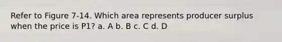 Refer to Figure 7-14. Which area represents producer surplus when the price is P1? a. A b. B c. C d. D