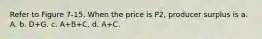 Refer to Figure 7-15. When the price is P2, producer surplus is a. A. b. D+G. c. A+B+C. d. A+C.