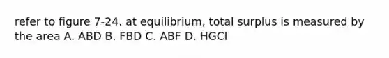 refer to figure 7-24. at equilibrium, total surplus is measured by the area A. ABD B. FBD C. ABF D. HGCI