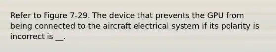 Refer to Figure 7-29. The device that prevents the GPU from being connected to the aircraft electrical system if its polarity is incorrect is __.