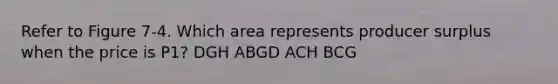 Refer to Figure 7-4. Which area represents producer surplus when the price is P1? DGH ABGD ACH BCG