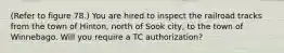 (Refer to figure 78.) You are hired to inspect the railroad tracks from the town of Hinton, north of Sook city, to the town of Winnebago. Will you require a TC authorization?