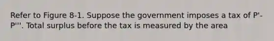 Refer to Figure 8-1. Suppose the government imposes a tax of P'-P'''. Total surplus before the tax is measured by the area