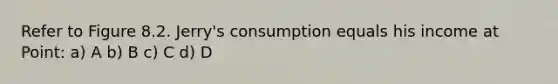 Refer to Figure 8.2. Jerry's consumption equals his income at Point: a) A b) B c) C d) D