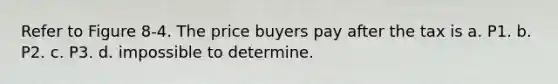 Refer to Figure 8-4. The price buyers pay after the tax is a. P1. b. P2. c. P3. d. impossible to determine.