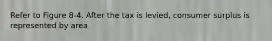 Refer to Figure 8-4. After the tax is levied, consumer surplus is represented by area