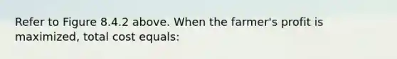 Refer to Figure 8.4.2 above. When the farmer's profit is maximized, total cost equals: