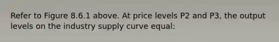 Refer to Figure 8.6.1 above. At price levels P2 and P3, the output levels on the industry supply curve equal: