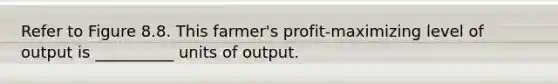 Refer to Figure 8.8. This farmer's profit-maximizing level of output is __________ units of output.