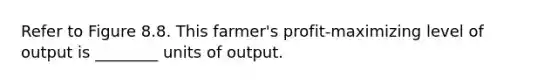 Refer to Figure 8.8. This farmer's profit-maximizing level of output is ________ units of output.