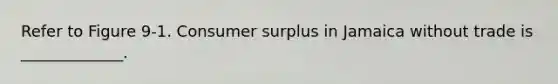 Refer to Figure 9-1. <a href='https://www.questionai.com/knowledge/k77rlOEdsf-consumer-surplus' class='anchor-knowledge'>consumer surplus</a> in Jamaica without trade is _____________.